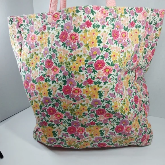 Eccolo Women's Bight Pink Floral Canvas Medium Size Reusable Tote Bag - Picture 10 of 10